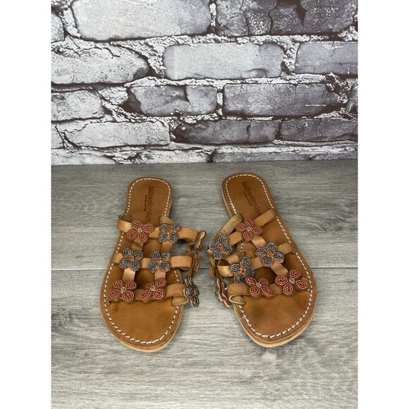 Laidback London Brown Leather Handmade Boho Floral Beaded Sandals Women 7US/38EU - Picture 12 of 16
